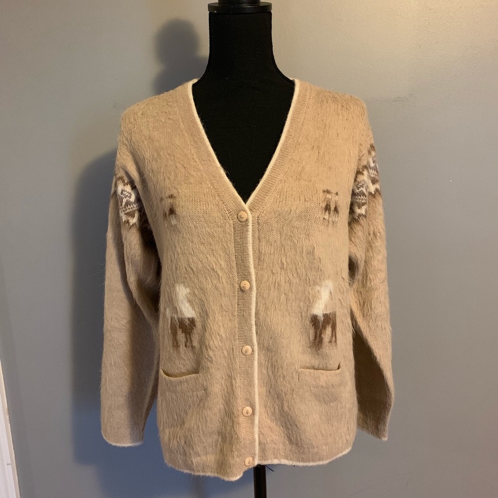Alpaca wool sweater cardigan button up tan